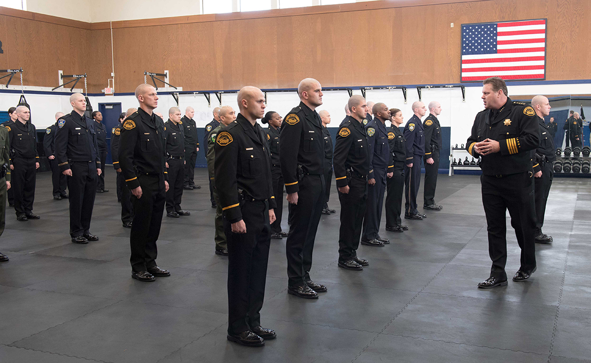 Cadets in formation at Law Enforcement Academy