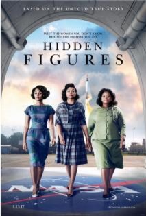 Hidden Figures movie poster: 3 black women at NASA with a spaceship behind them