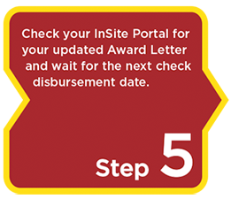Step 5: Check your Insite Portal for your updated Award Letter and wait for the next check disbursement date. 