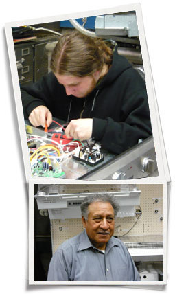 2 frames student working on circuit board and instructor