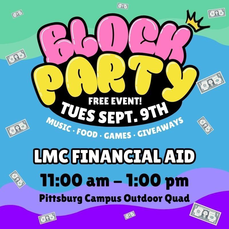 Financial Aid Block Party Sept 9