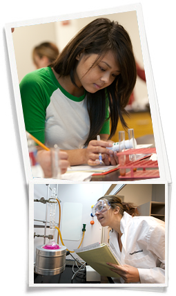 chemistry students working in lab doing experiments