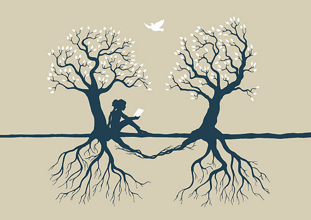 two trees with roots reading girl and bird