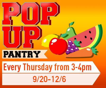 Pop-up food pantry every Thursday from 3-4pm