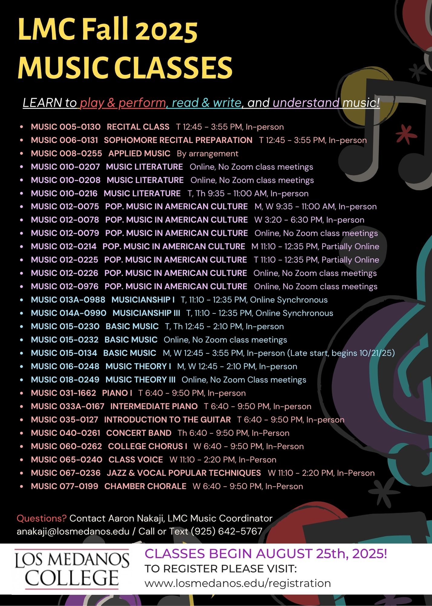 Fall 2025 Music Classes Flyer