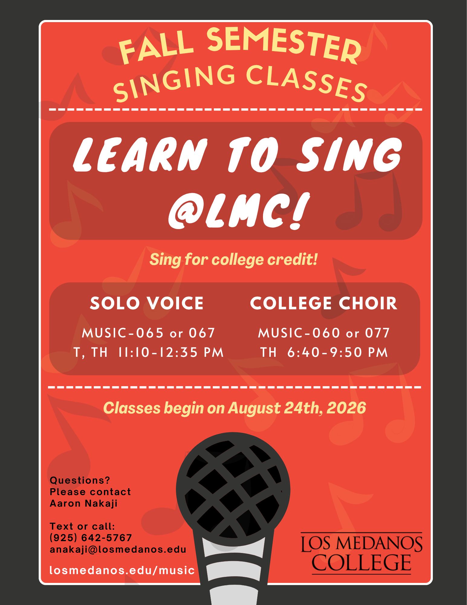 Fall 2026 Vocal Class Schedule at LMC Fall 2026 Vocal Class Schedule at LMC