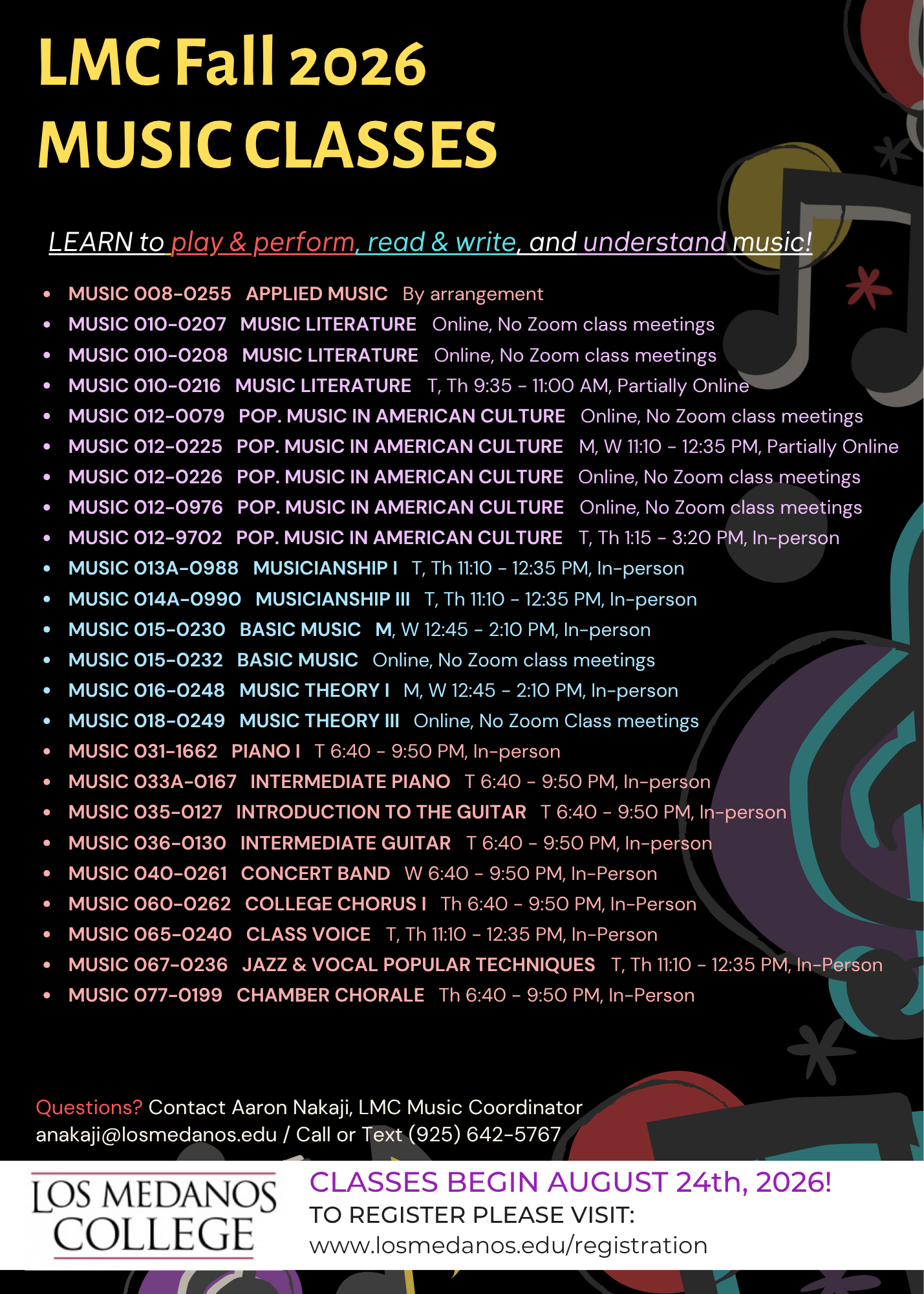 Fall 2026 Music Schedule