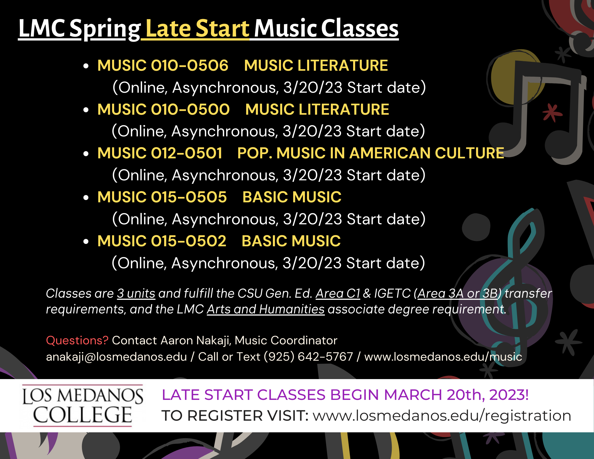 SP2023 Late Start Music Classes Flyer