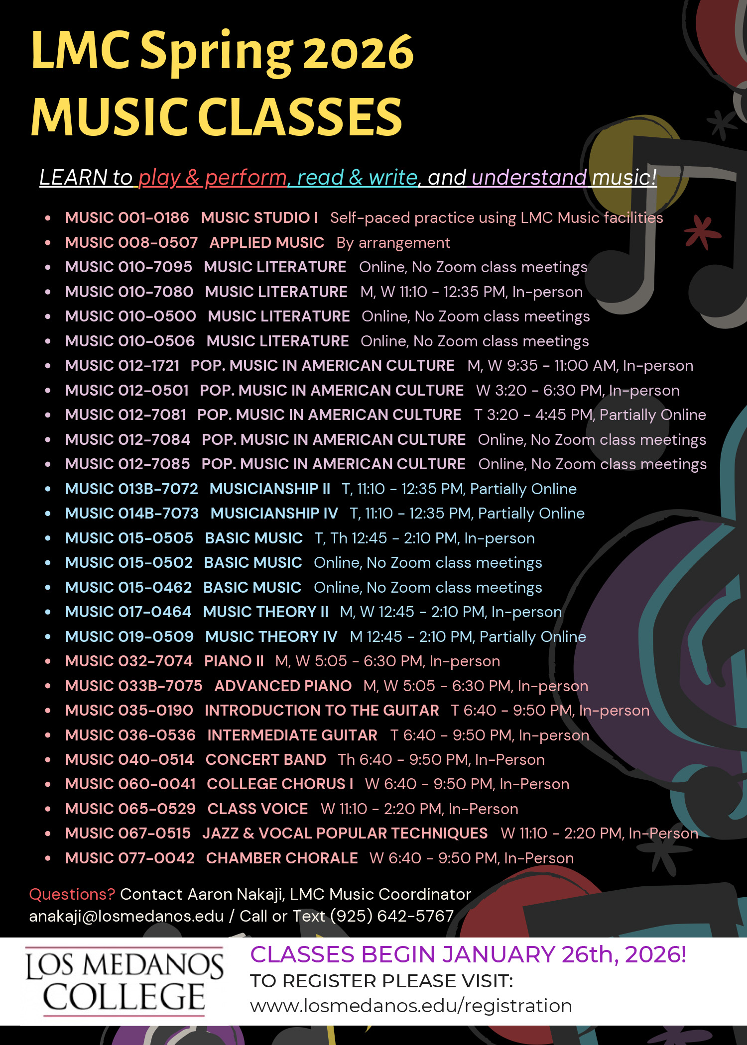 Spring 2026 Music Classes Flyer Spring 2026 Music Classes Flyer