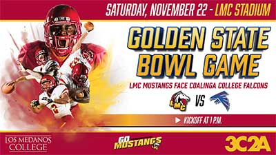 Los Medanos College Football caps off the 2025 season with a 9-1 record, earning home-field advantage for the Golden State Bowl Game at 1 p.m. on Saturday, Nov. 22, at LMC Stadium, 2700 E. Leland Road.